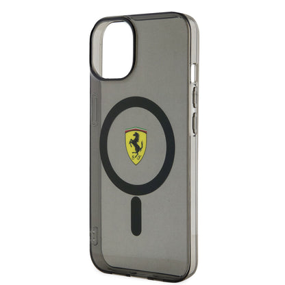Apple iPhone 14 Plus Kılıf Ferrari M-safe Şarj Özellikli Yarı Transparan Dizayn Kapak Siyah