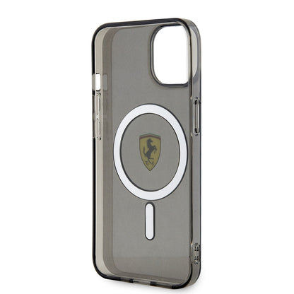 Apple iPhone 14 Plus Kılıf Ferrari M-safe Şarj Özellikli Yarı Transparan Dizayn Kapak Siyah
