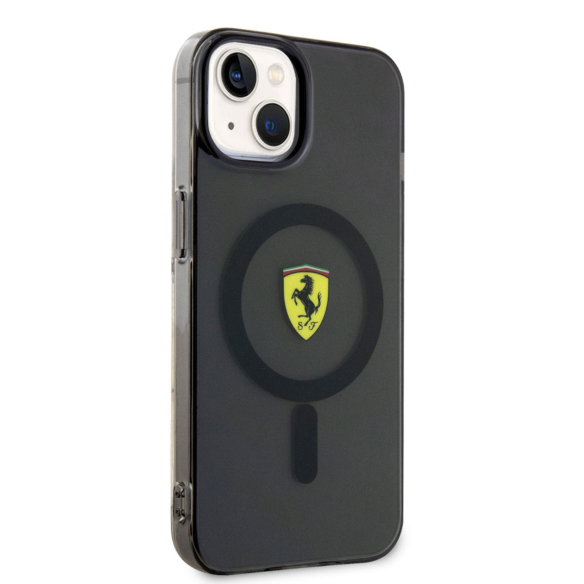 Apple iPhone 14 Plus Kılıf Ferrari M-safe Şarj Özellikli Yarı Transparan Dizayn Kapak Siyah