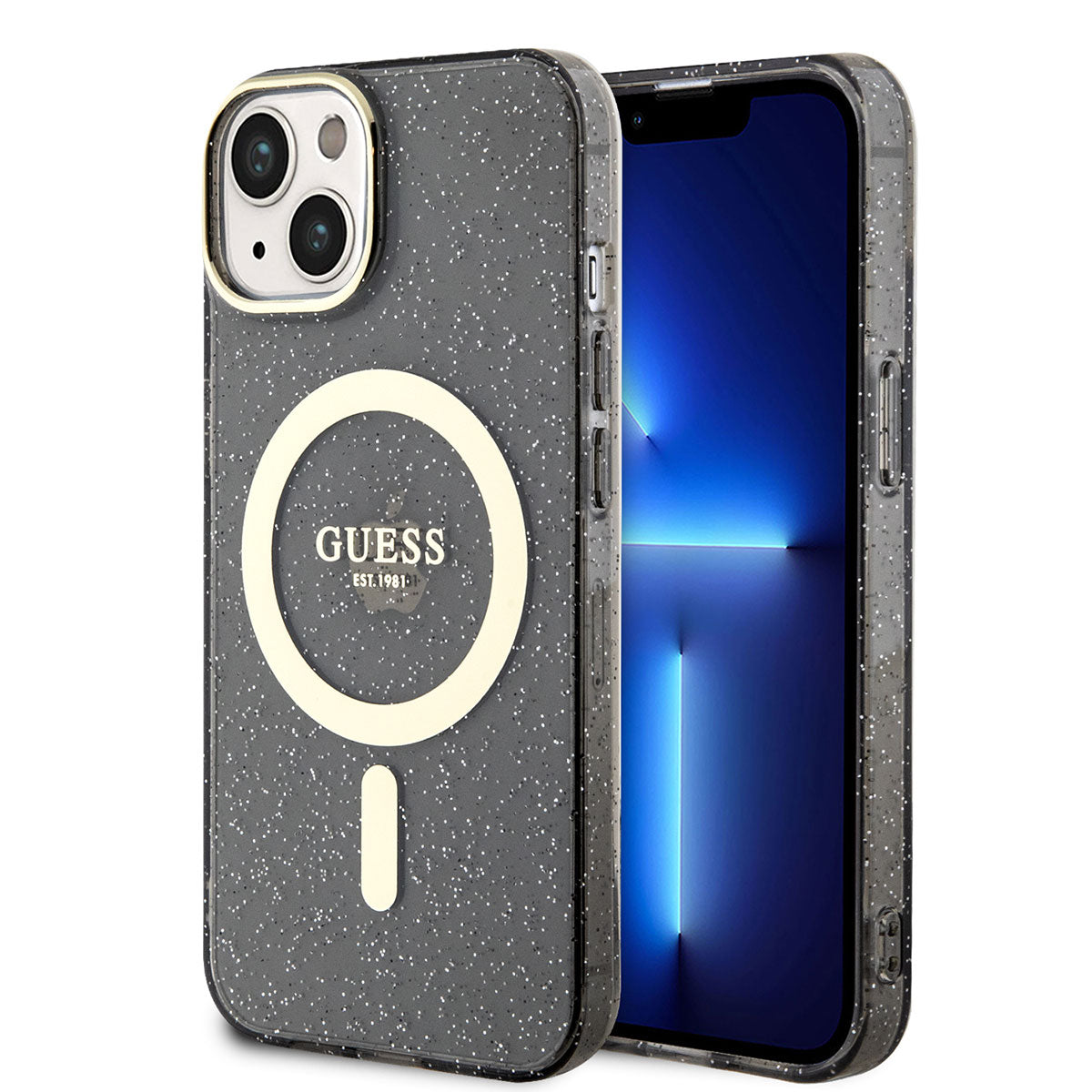 Apple iPhone 14 Plus Case GUESS M-safe Charging Glitter Cover Black