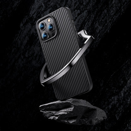 Apple iPhone 14 Plus Kılıf Karbon Fiber M-safe Şarj Özellikli Benks Hybrid ArmorPro 1500D Kevlar Kapak Siyah