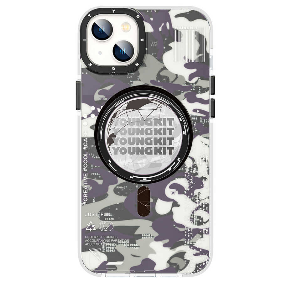 Apple iPhone 14 Plus Case M-safe Charging Feature YoungKit Camouflage Series Cover Black 