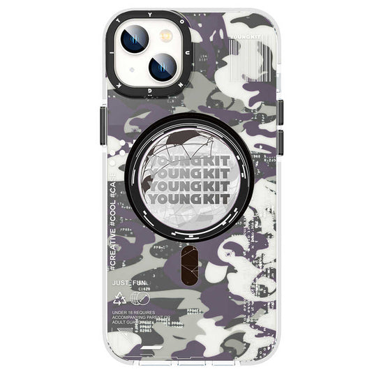 Apple iPhone 14 Plus Case M-safe Charging Feature YoungKit Camouflage Series Cover Black 