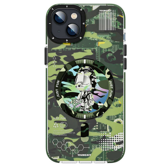 Apple iPhone 14 Plus Case M-safe Charging Feature YoungKit Camouflage Series Cover Green 