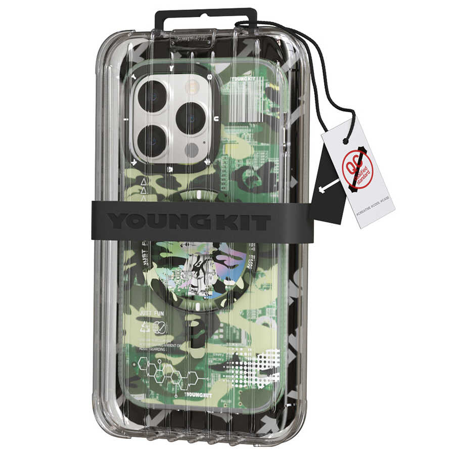Apple iPhone 14 Plus Case M-safe Charging Feature YoungKit Camouflage Series Cover Black 