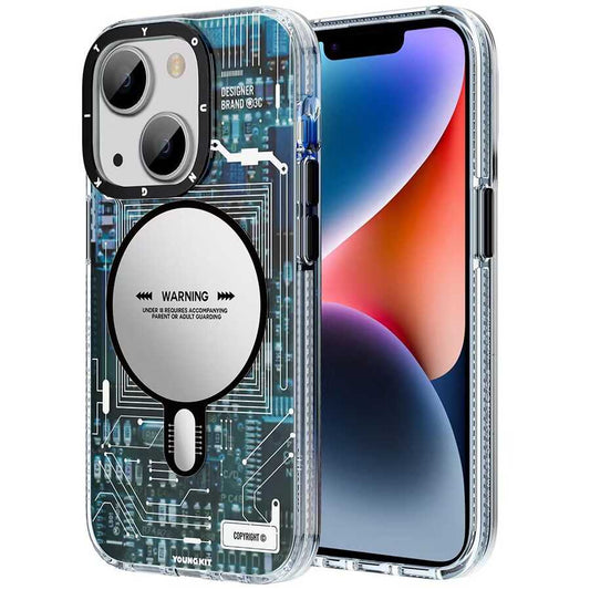 Apple iPhone 14 Plus Case M-safe Charging Feature YoungKit Technology Series Cover Blue 