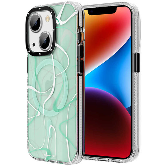 Apple iPhone 14 Plus Case M-safe Charging Feature Youngkit Water-Ink Series Cover Green 