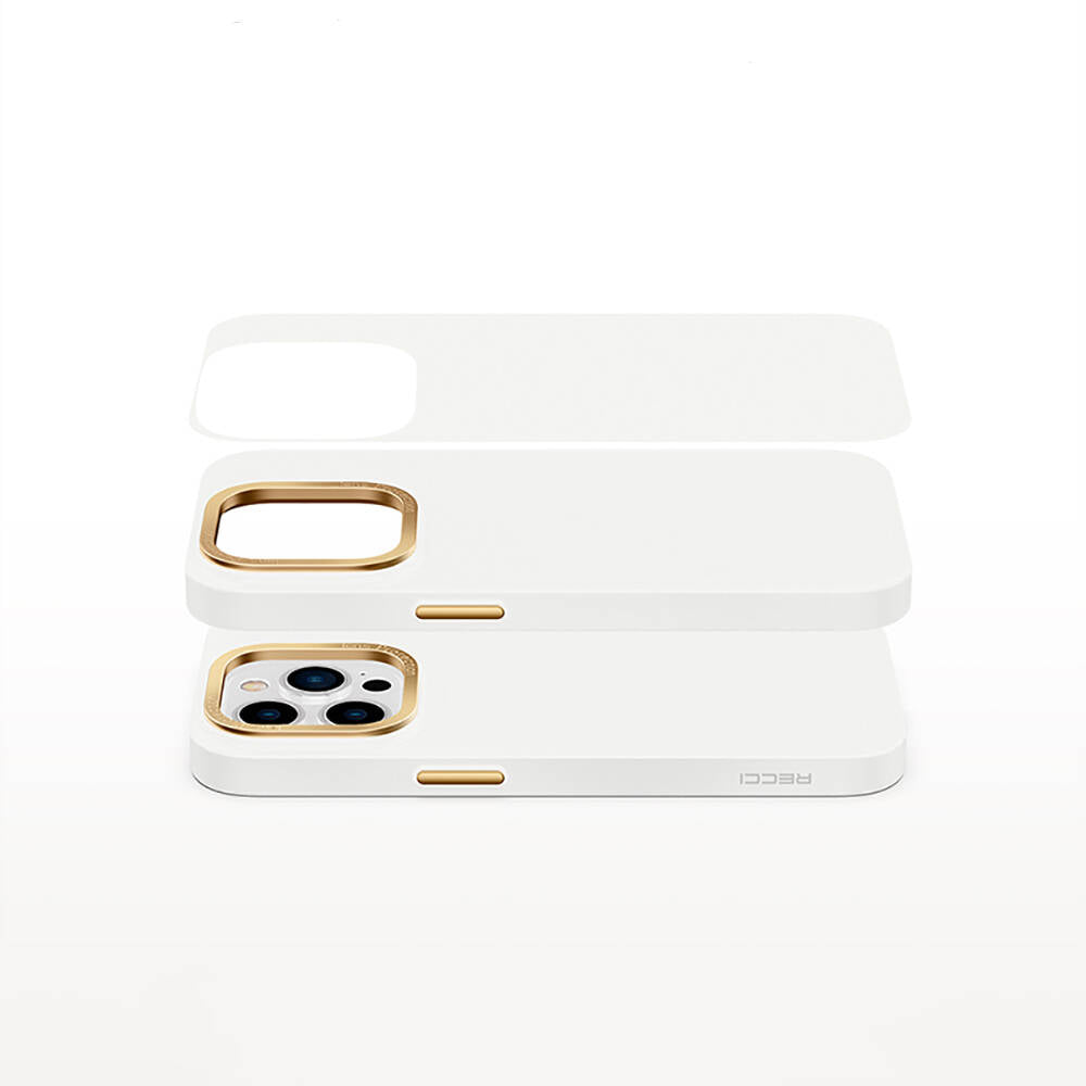 Apple iPhone 14 Plus Case Metal Camera Frame Recci Glaze Series Cover White 