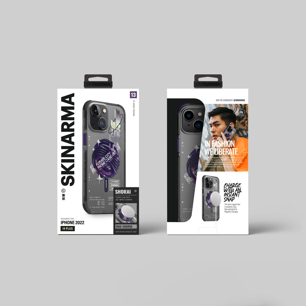 Apple iPhone 14 Plus Case SkinArma Transparent Airbag Design M-safe Charging Feature Shorai Cover Purple 