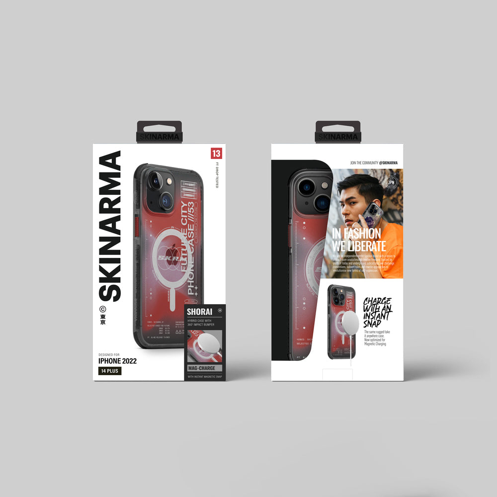 Apple iPhone 14 Plus Case SkinArma Transparent Airbag Design M-safe Charging Feature Shorai Cover Red 