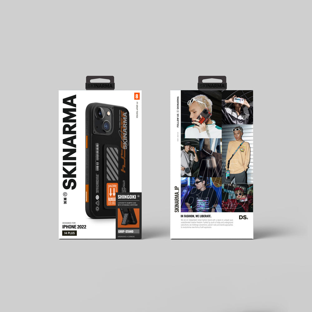 Apple iPhone 14 Plus Case SkinArma Stand Leather Look Shingoki Cover Orange 