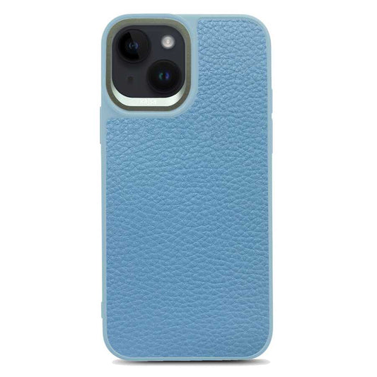 Apple iPhone 14 Plus Kılıf Soft Deri Metal Kamera Çerçeveli Kajsa Litchi Kapak Mavi