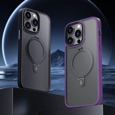 Apple iPhone 14 Plus Case Wiwu ZMM-010 M-safe Charging Feature Fingerprint-Proof Matte Transparent Stand Cover Deep Purple 