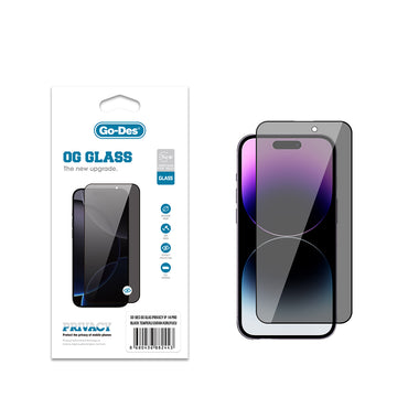 Apple iPhone 14 Pro Go Des OG Glass Privacy Antistatic Tempered Glass Screen Protector Black
