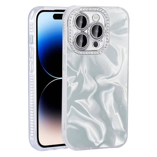 Apple iPhone 14 Pro Airbag Case Shiny Stone Detail Design Zore Esila Cover White