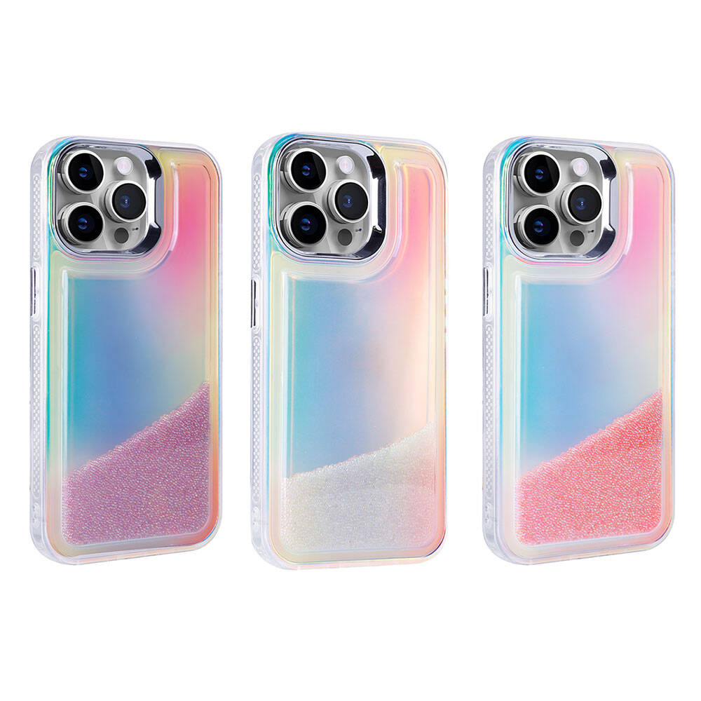 Apple iPhone 14 Pro Airbag Colorful Back Surface Bead Design Zore Sand Dune Cover Transparent 