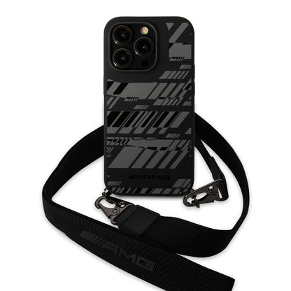 Apple iPhone 14 Pro Kılıf AMG Liquid Silikon Strap Telefon Askılı Grafik Dizayn Kapak Siyah