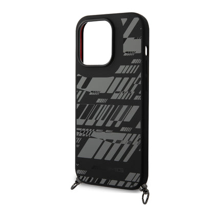Apple iPhone 14 Pro Kılıf AMG Liquid Silikon Strap Telefon Askılı Grafik Dizayn Kapak Siyah