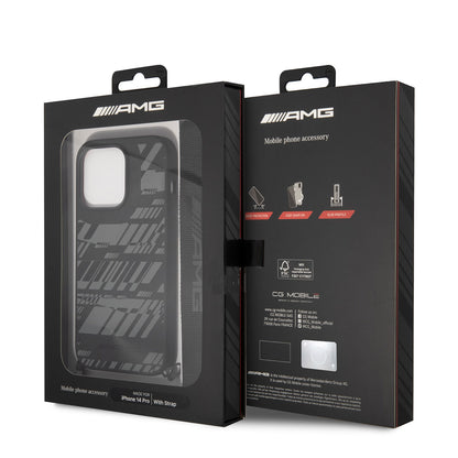 Apple iPhone 14 Pro Kılıf AMG Liquid Silikon Strap Telefon Askılı Grafik Dizayn Kapak Siyah