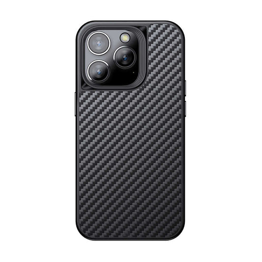 Apple iPhone 14 Pro Kılıf Aramid Karbon Fiber M-safe Özellikli Wlons Radison Kapak Siyah