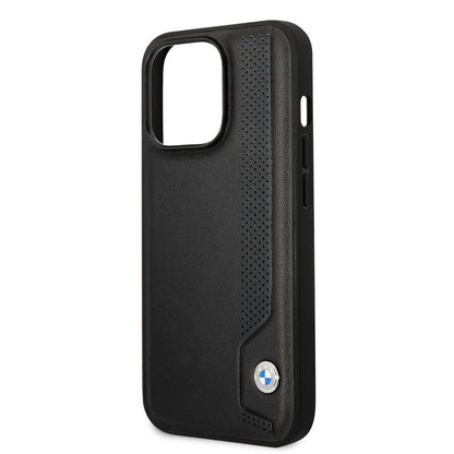 Apple iPhone 14 Pro Kılıf BMW Deri Mavi Noktalı Dizayn Kapak Siyah