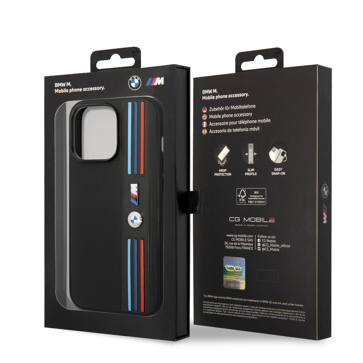 Apple iPhone 14 Pro Kılıf BMW PU Deri 3 Renkli Çizgili Örgü Dizayn Kapak Siyah