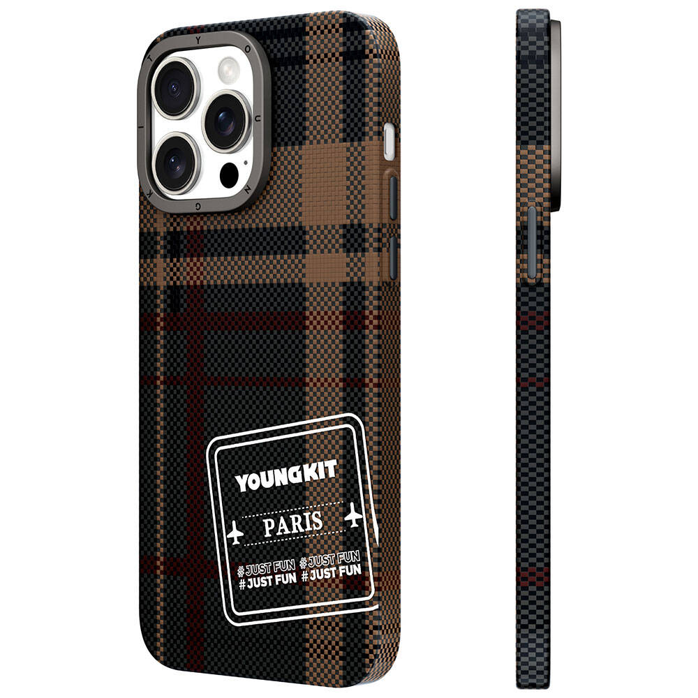 Apple iPhone 14 Pro Case Plaid Patterned Youngkit Gezhi Series Cover Red 
