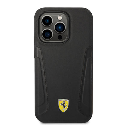 Apple iPhone 14 Pro Kılıf Ferrari M-safe Şarj Özellikli Deri Kenarları Damgalı Dizayn Kapak Kırmızı