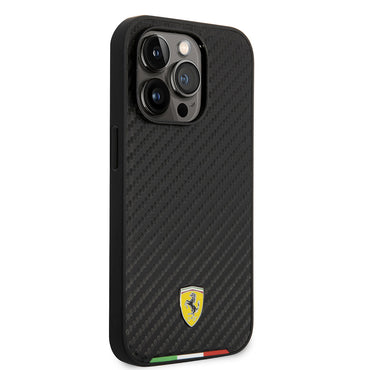 Apple iPhone 14 Pro Kılıf Ferrari M-safe Şarj Özellikli Karbon İtalyan Bayrak Dizayn Kapak