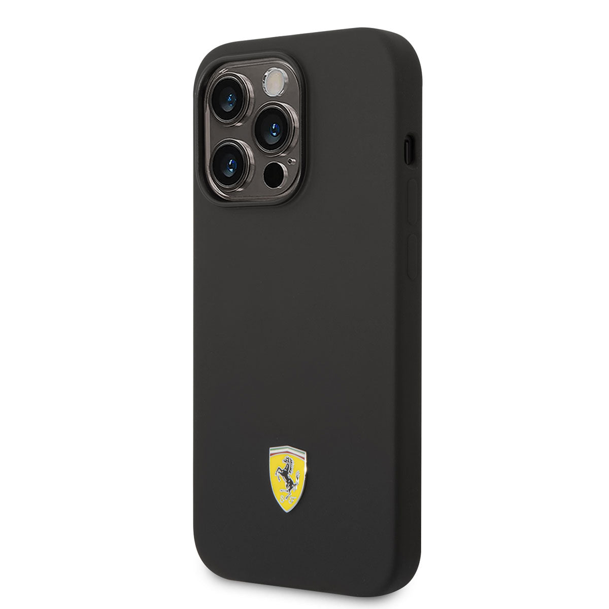 Apple iPhone 14 Pro Kılıf Ferrari M-safe Şarj Özellikli Silikon Metal Logo Dizayn Kapak Siyah