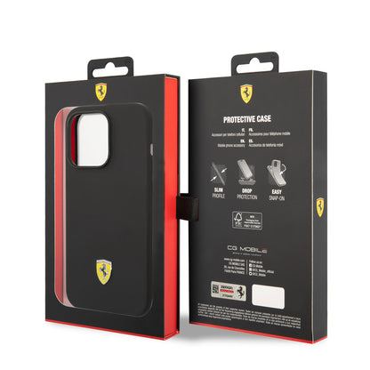 Apple iPhone 14 Pro Kılıf Ferrari M-safe Şarj Özellikli Silikon Metal Logo Dizayn Kapak Kırmızı