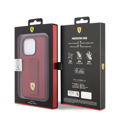 Apple iPhone 14 Pro Kılıf Ferrari Orjinal Lisanlı Klasik Metal Logolu Delikli Standlı Deri Kapak Siyah