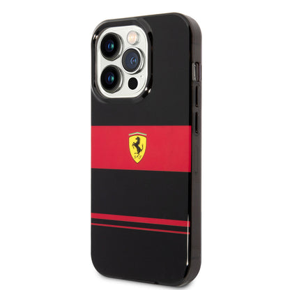 Apple iPhone 14 Pro Kılıf Ferrari Orjinal Lisanslı M-safe Şarj Özellikli Yatay Çizgili Dizayn Kapak Siyah