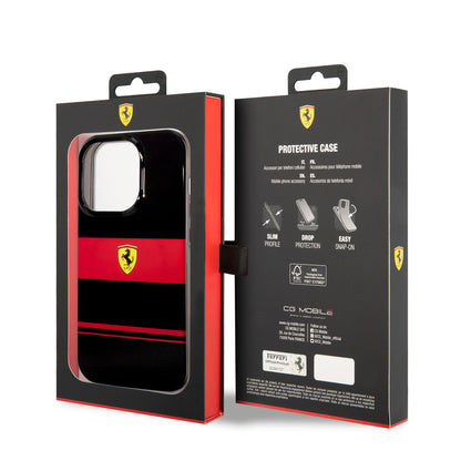 Apple iPhone 14 Pro Kılıf Ferrari Orjinal Lisanslı M-safe Şarj Özellikli Yatay Çizgili Dizayn Kapak Siyah