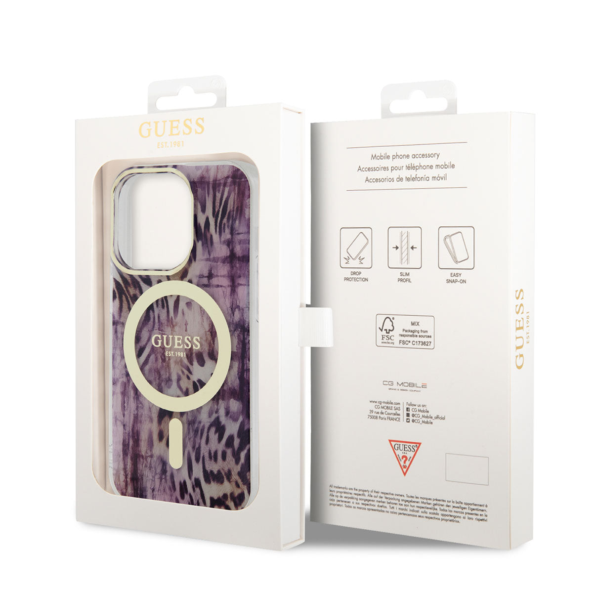 Apple iPhone 14 Pro Case GUESS M-safe Charging Feature Leopard Pattern Cover Blue