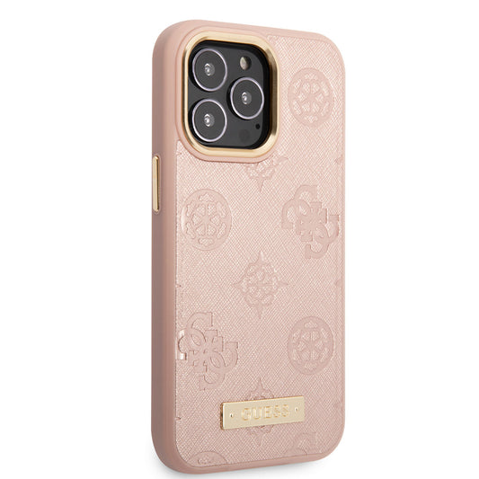 Apple iPhone 14 Pro Case GUESS M-safe Charging Function PU Leather Metal Logo Cover Pink