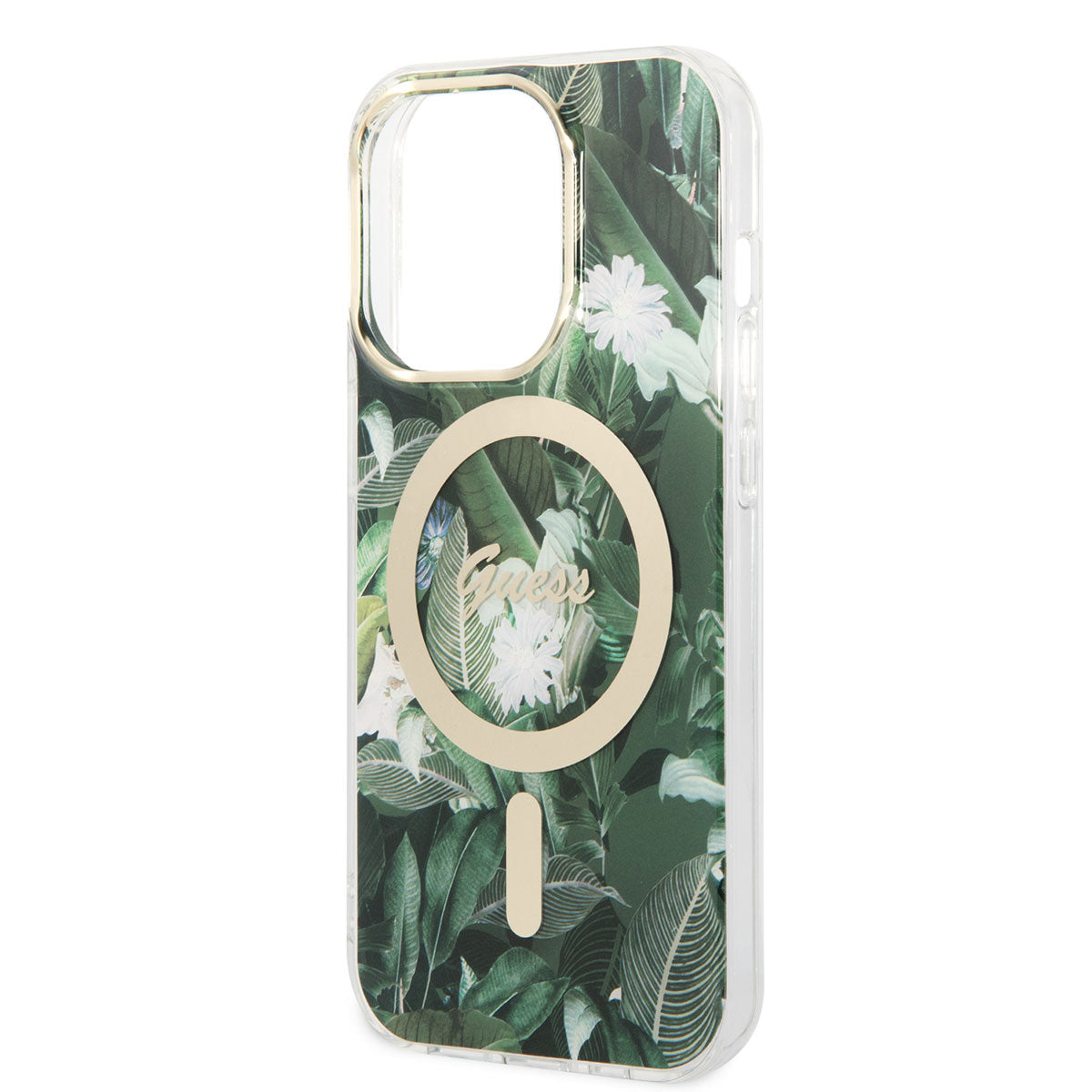 Apple iPhone 14 Pro Case GUESS M-Safe Charging Feature Leaf Pattern Cover with M-Safe Charging Cable Pink