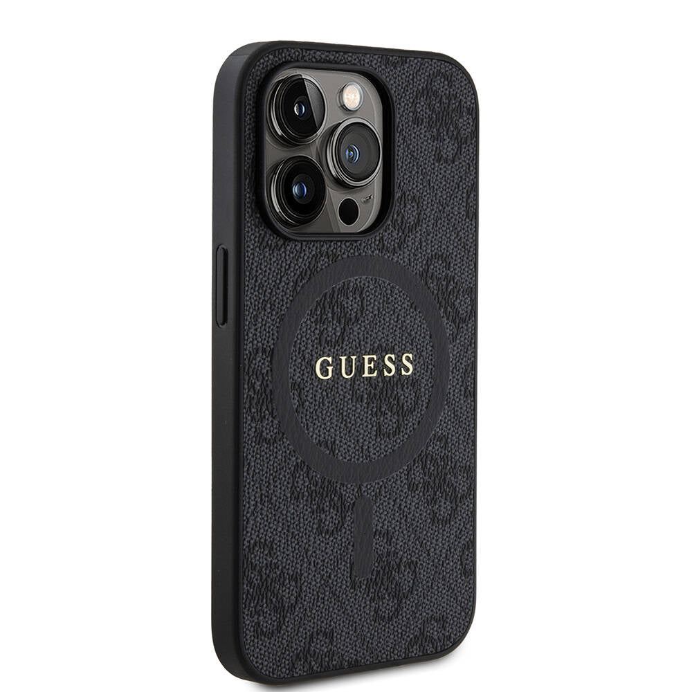 Apple iPhone 14 Pro Case Guess Original Licensed M-safe Charging Feature PU Ring 4G Patterned Text Logo Cover Pink