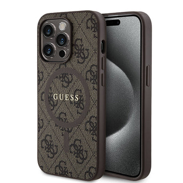 Apple iPhone 14 Pro Case Guess Original Licensed M-safe Charging Feature PU Ring 4G Patterned Text Logo Cover Pink