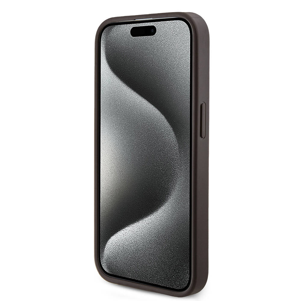 Apple iPhone 14 Pro Case Guess Original Licensed M-safe Charging Feature PU Ring 4G Patterned Text Logo Cover Brown