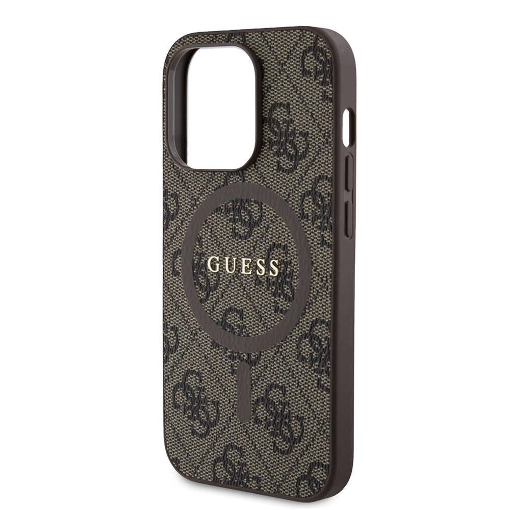 Apple iPhone 14 Pro Case Guess Original Licensed M-safe Charging Feature PU Ring 4G Patterned Text Logo Cover Pink