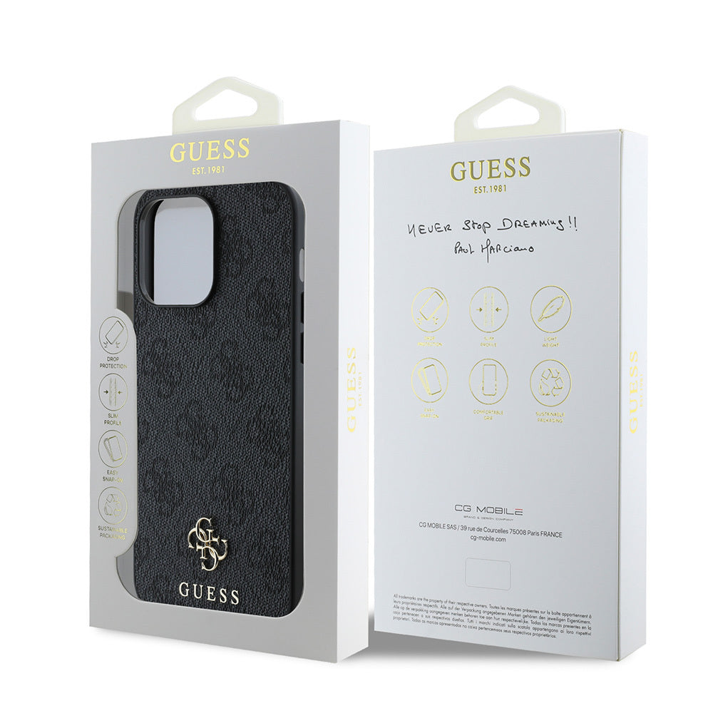 Apple iPhone 14 Pro Case Guess Original Licensed M-safe Charging Feature Small 4G Classic Cover Black
