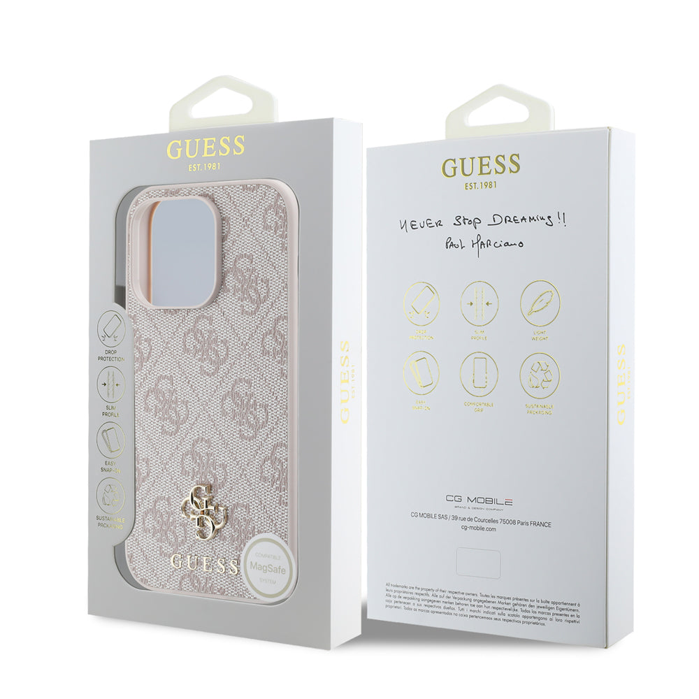 Apple iPhone 14 Pro Case Guess Original Licensed M-safe Charging Feature Small 4G Classic Cover Black
