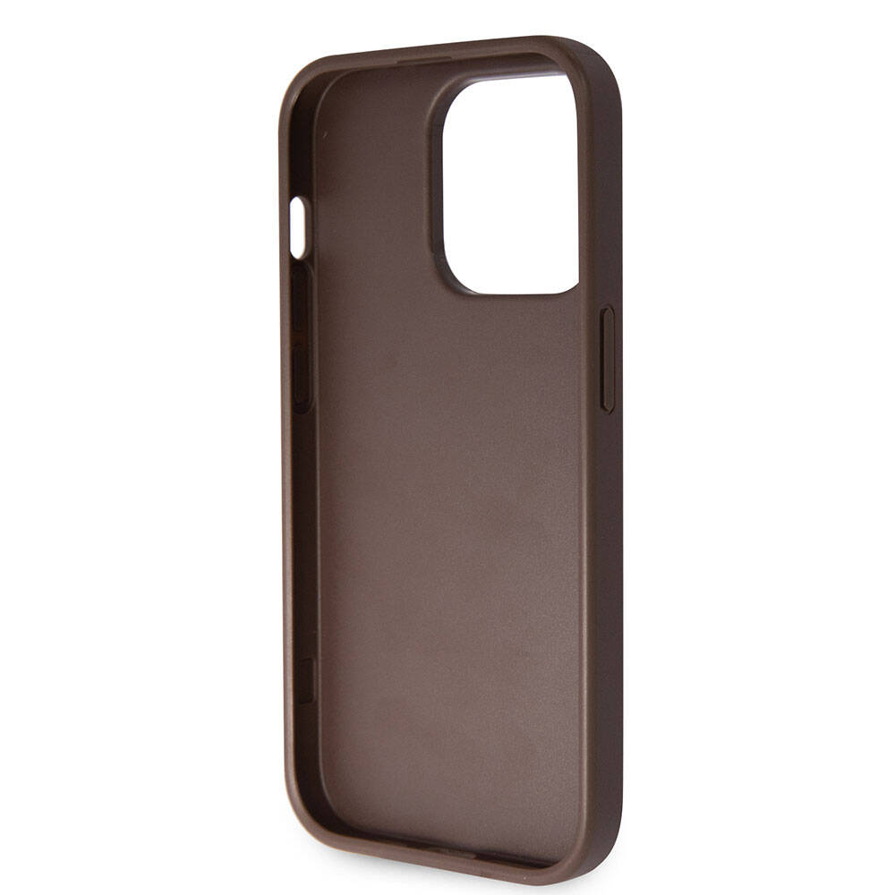 Apple iPhone 14 Pro Case Guess Original Licensed PU Leather Stone Triangle Logo 4G Patterned Cover Brown