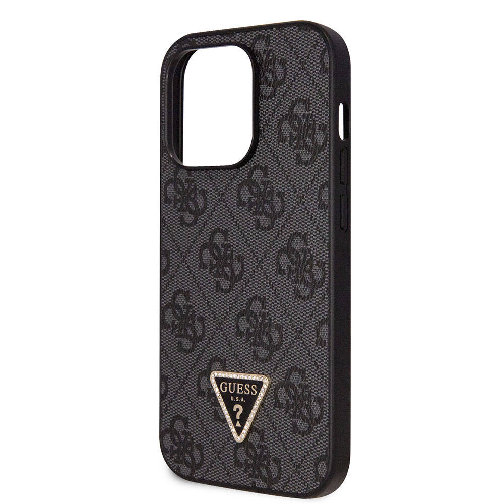 Apple iPhone 14 Pro Case Guess Original Licensed PU Leather Stone Triangle Logo 4G Patterned Cover Brown
