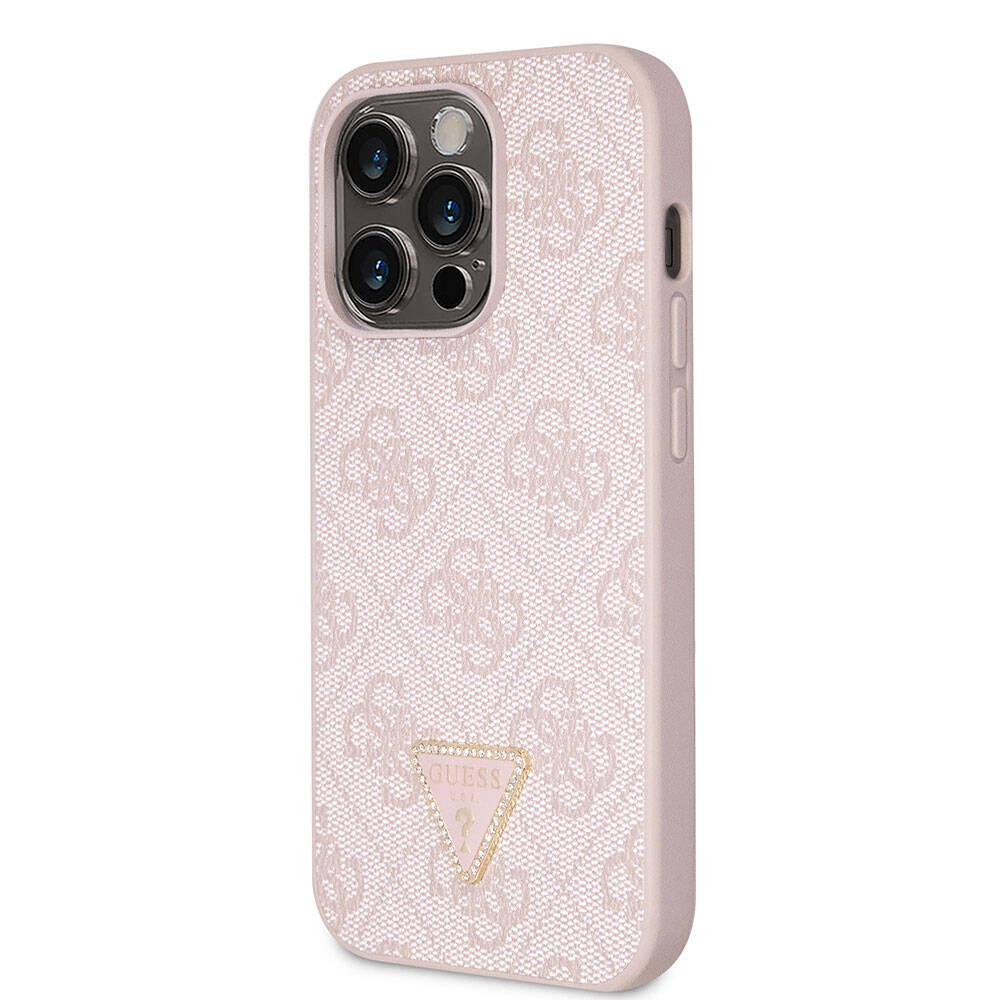 Apple iPhone 14 Pro Case Guess Original Licensed PU Leather Stone Triangle Logo 4G Patterned Cover Brown