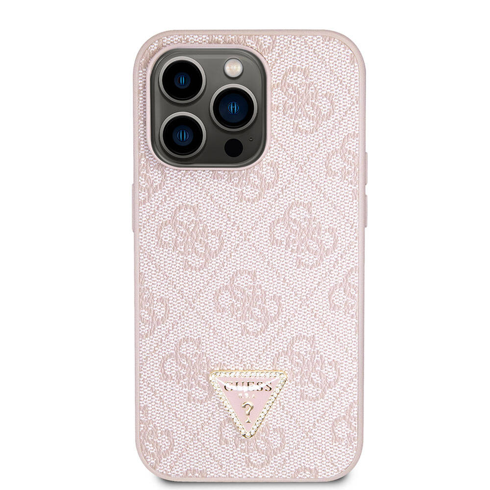 Apple iPhone 14 Pro Case Guess Original Licensed PU Leather Stone Triangle Logo 4G Patterned Cover Brown