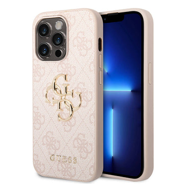 Apple iPhone 14 Pro Case Guess PU Leather Large Metal Logo Design Cover Pink