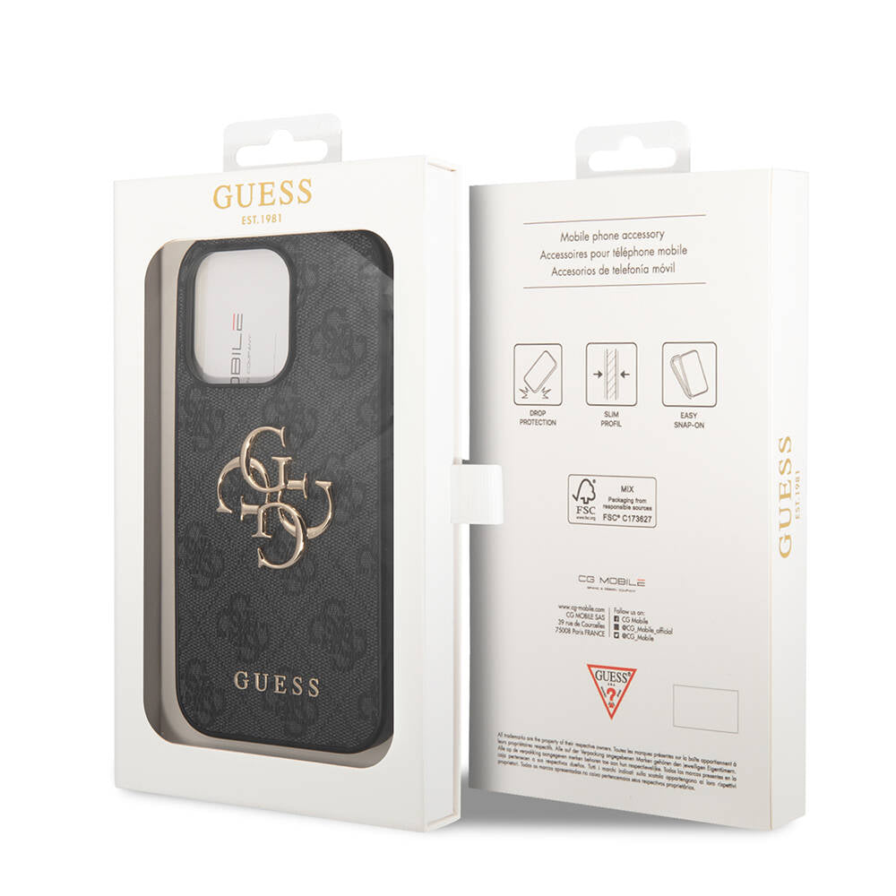 Apple iPhone 14 Pro Case Guess PU Leather Large Metal Logo Design Cover Brown