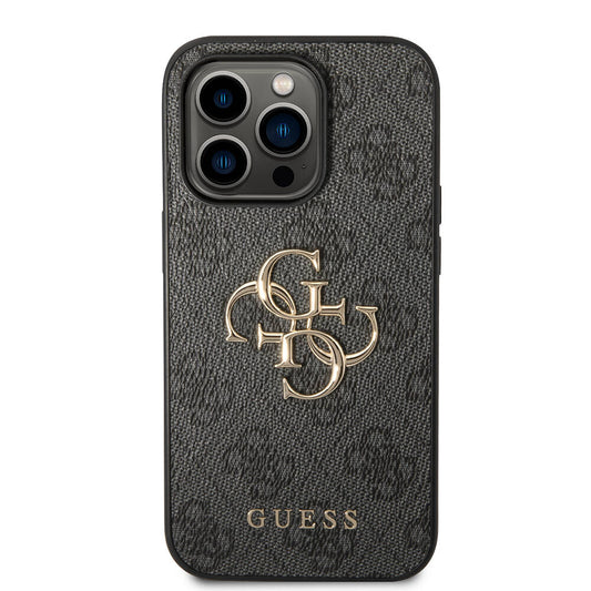 Apple iPhone 14 Pro Case Guess PU Leather Large Metal Logo Design Cover Gray